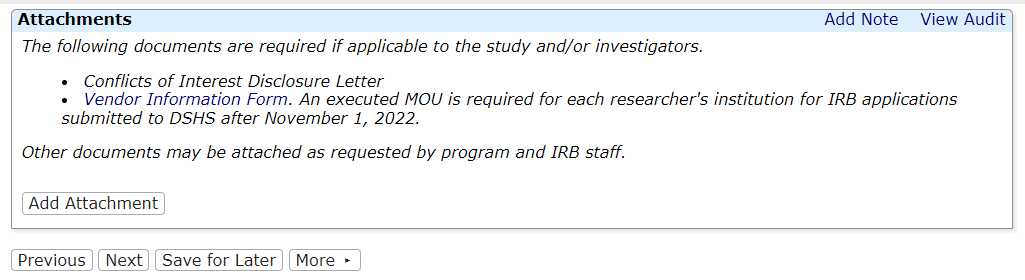 "Screenshot of the option to attach documents to the research team amendment form"