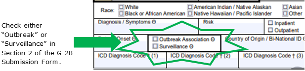 Image of the Norovirus submission form with the question regarding onset highlighted