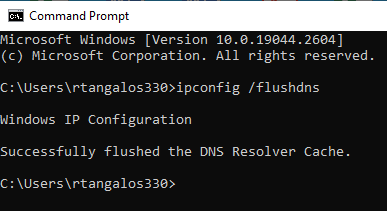 "Command Prompt flush cache screenshot"