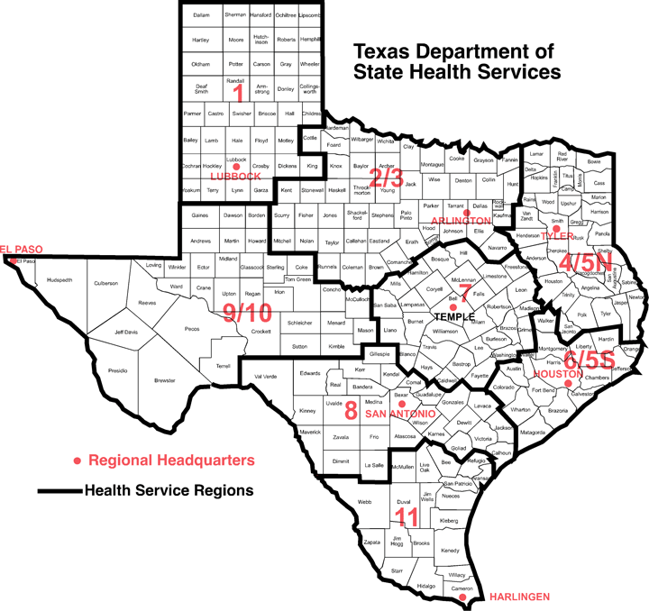 map of public health regions by county